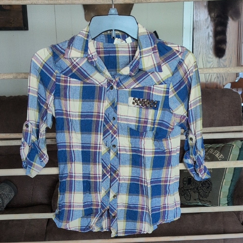 Mudd Blue and Yellow Button Down Shirt